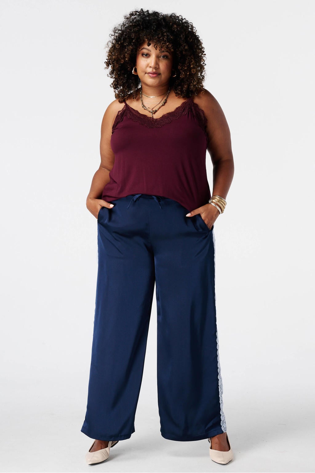 Donkerrode dames MS Mode top Plus Size van viscose met effen en klassieke kraag