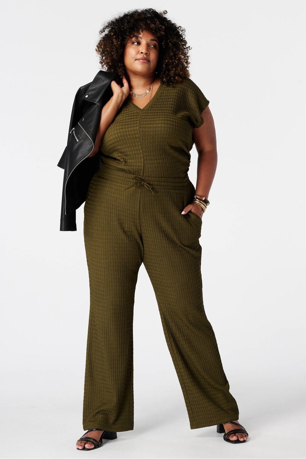 Groene dames MS Mode wide leg broek Plus Size met elastische tailleband met koord en effen