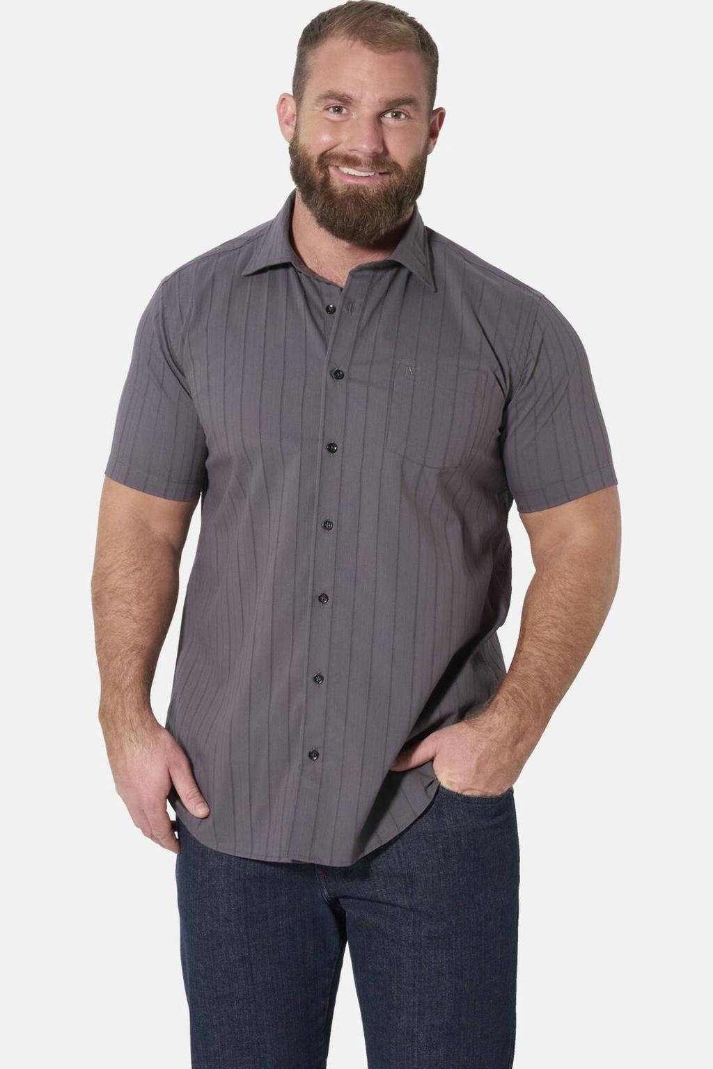 Jan Vanderstorm loose fit gestreept overhemd Plus Size - grijs
