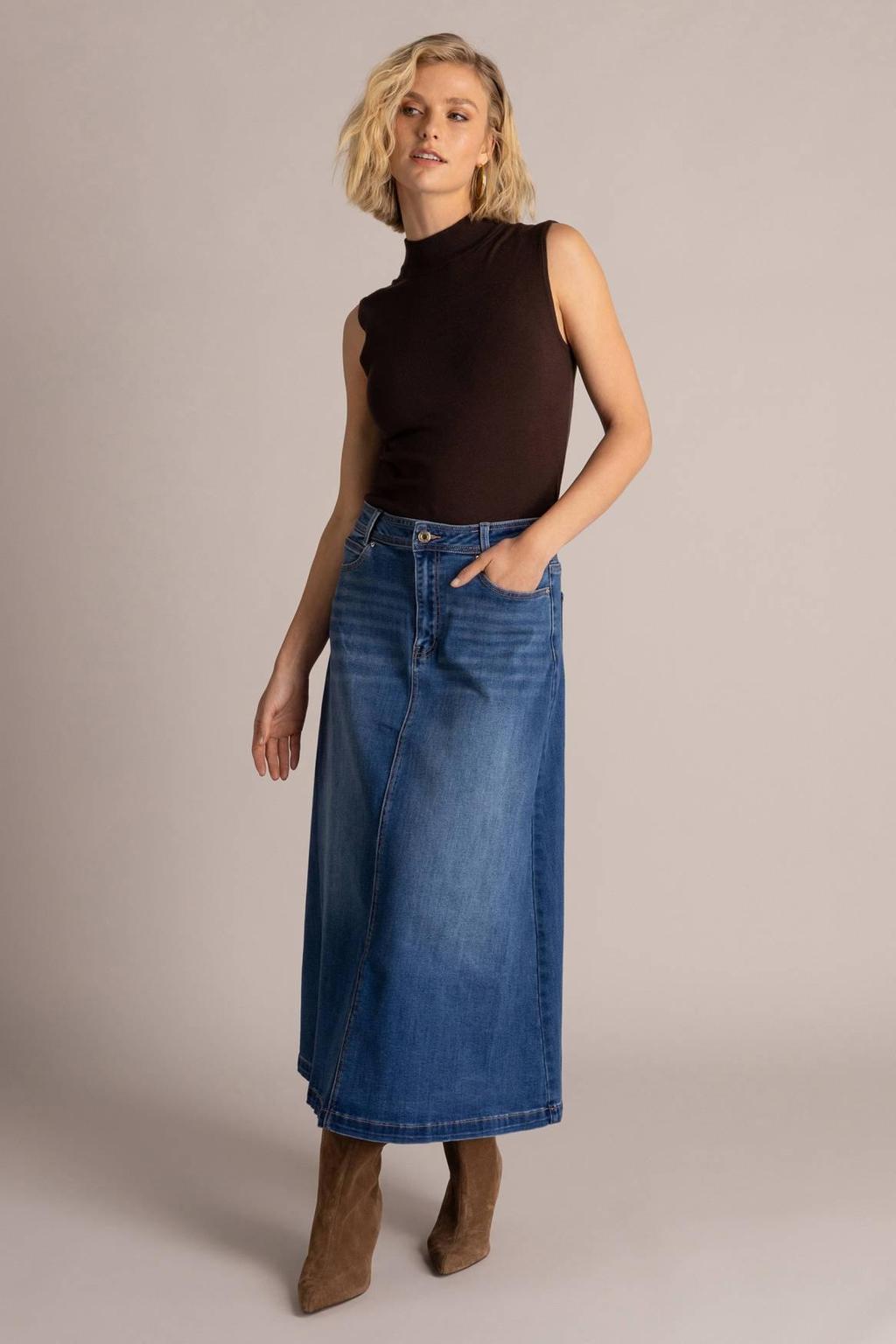 Dark blue denim dames Yest spijkerrok gemaakt van katoen en met rits- en knoopsluiting