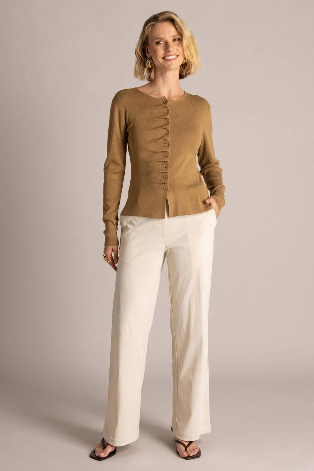 Yest wide leg corduroy broek - beige