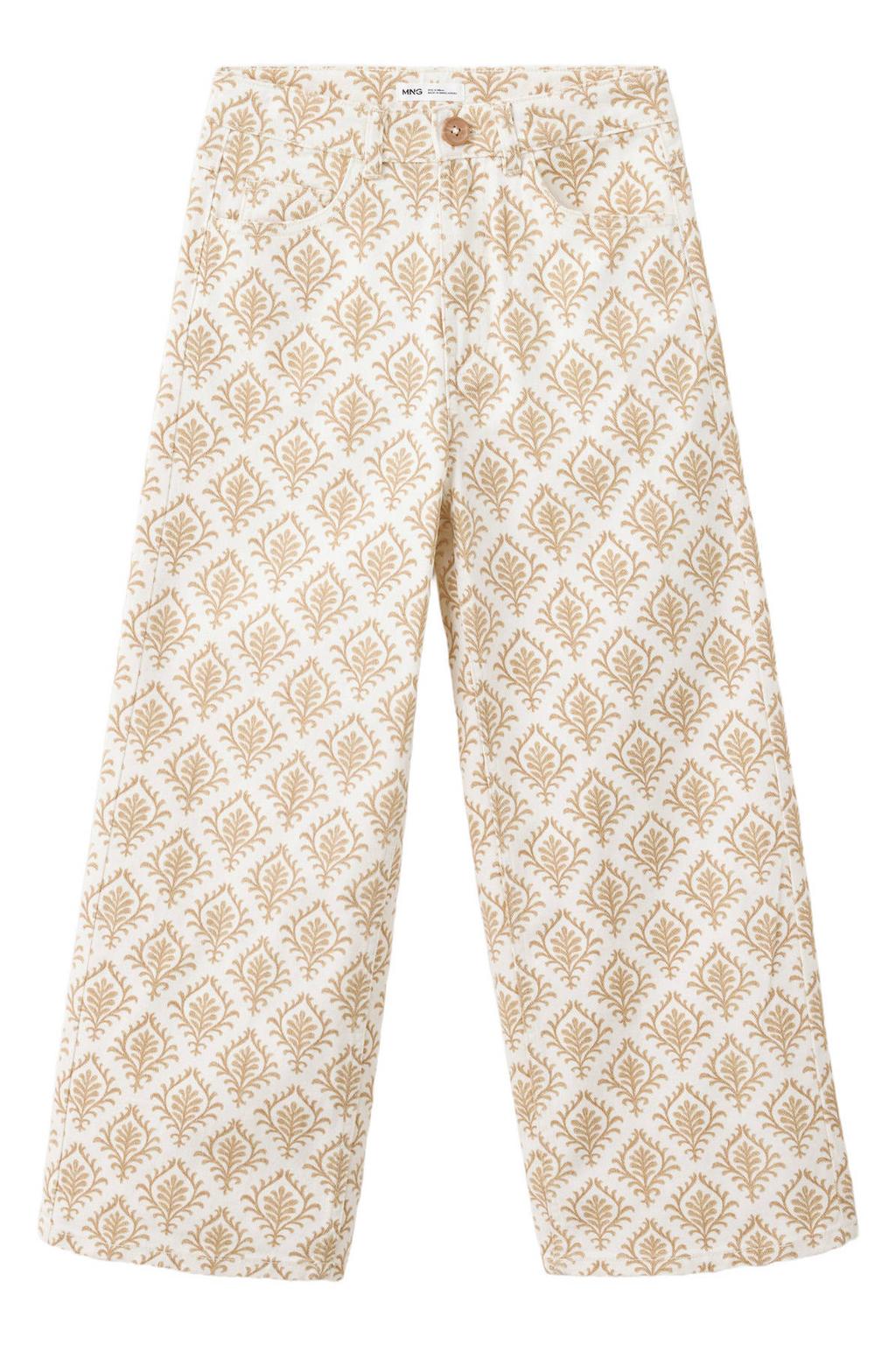 Oker en ecru meisjes Mango Kids wide leg jeans van denim met rits- en knoopsluiting