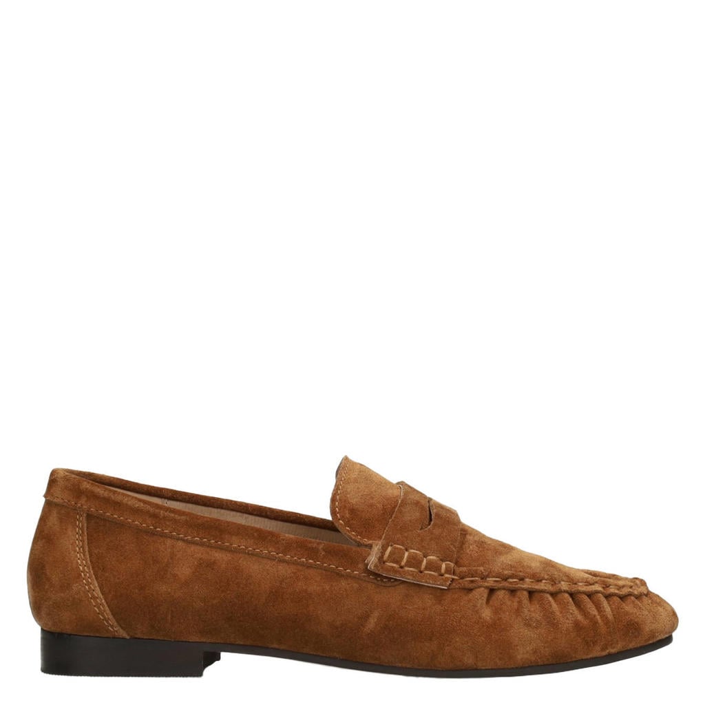 Cognackleurige dames Poelman Sammy loafers - van suède met panterprint