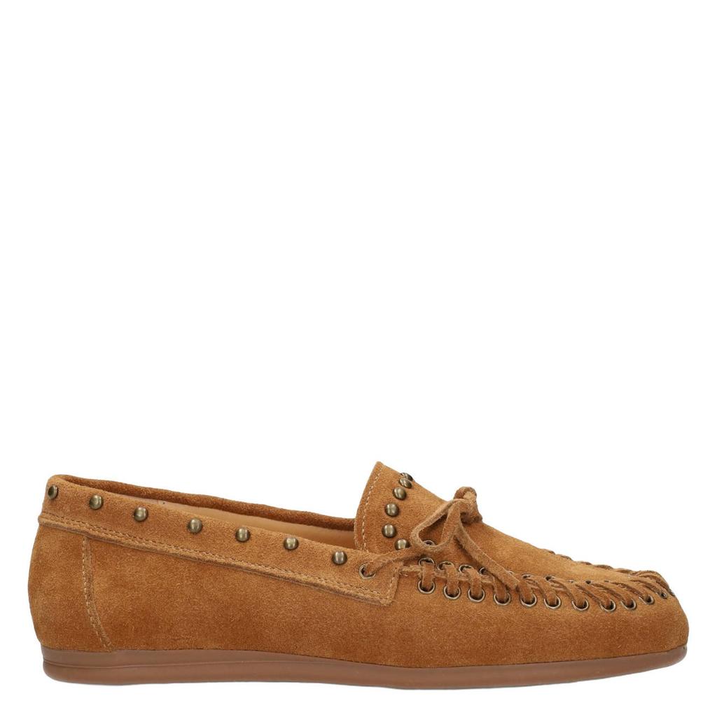 Cognackleurige dames Poelman Kiya suède mocassins met studs -