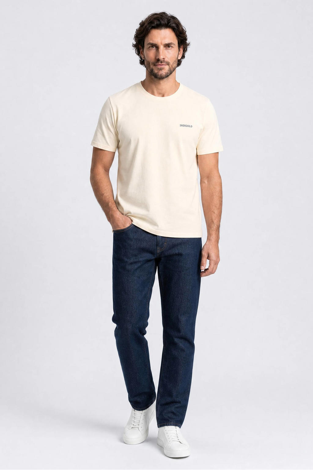 Indigold regular fit T-shirt met backprint - ecru