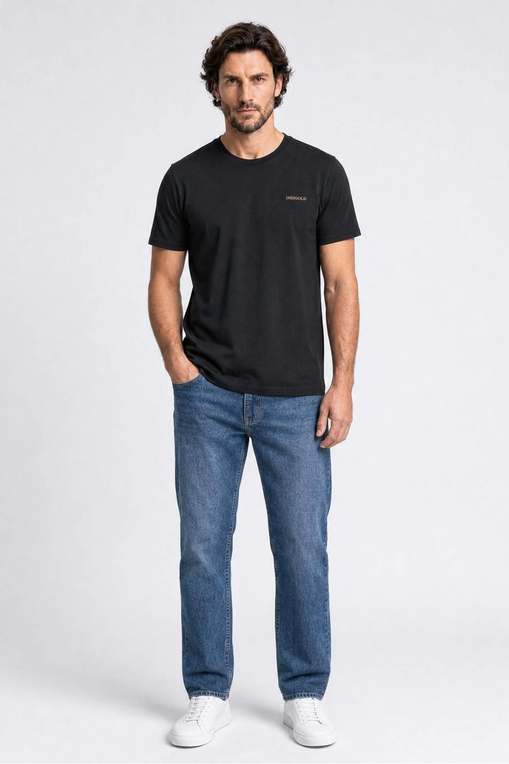 Indigold regular fit T-shirt met backprint - zwart
