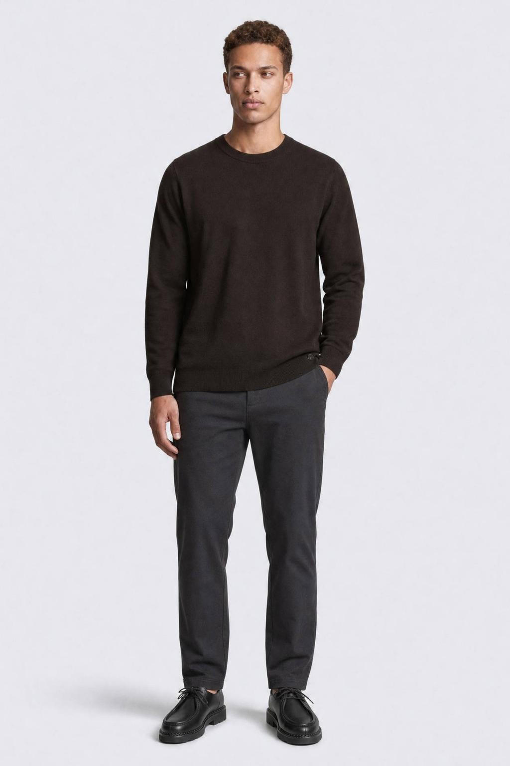 Donkerblauwe heren Indigold regular fit gebreide trui van viscose met effen, lange mouwen en polo kraag