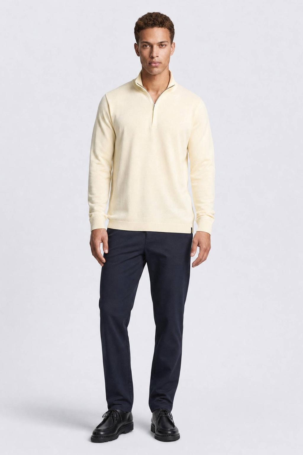 Ecru heren Indigold regular fit gebreide trui van viscose met effen, lange mouwen en opstaande kraag