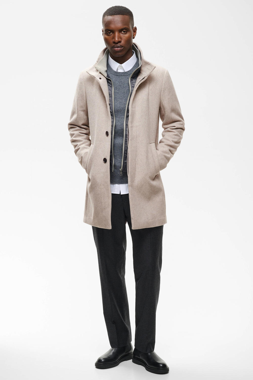 Matinique wintermantel met wol - plaza taupe