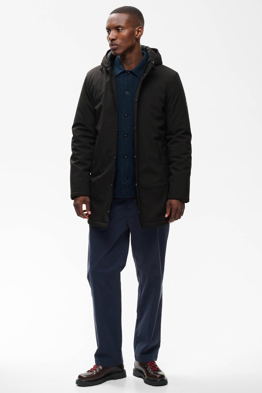 Zwarte heren Matinique winterparka van polyester met effen, lange mouwen, capuchon en rits- en drukknoopsluiting