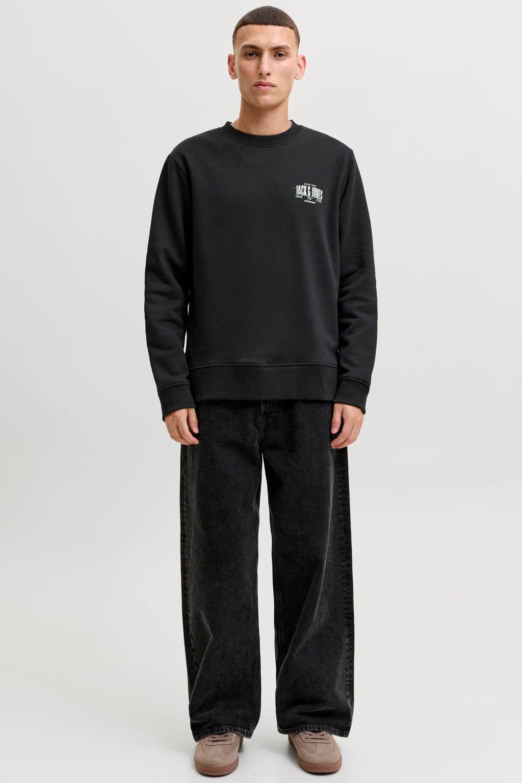 JACK & JONES regular fit sweater met logo - zwart
