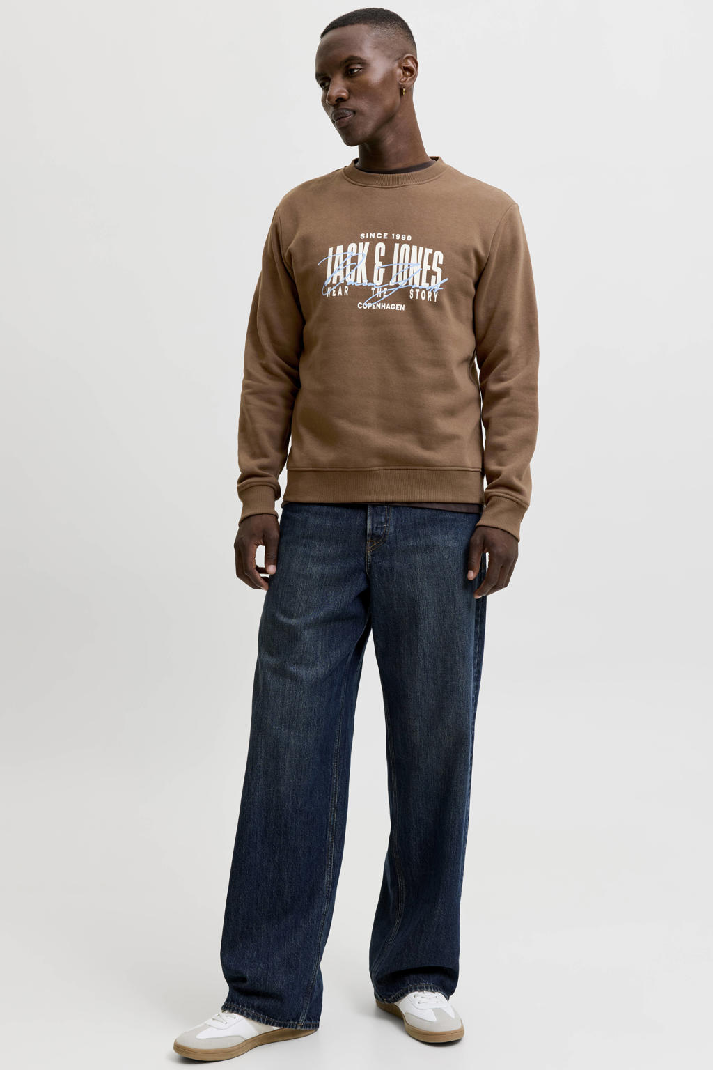 JACK & JONES regular fit sweater met print - cocoa