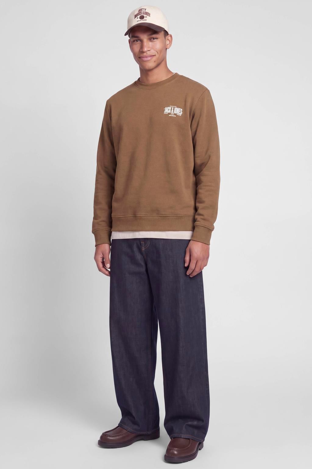 JACK & JONES regular fit sweater met logo - cocoa
