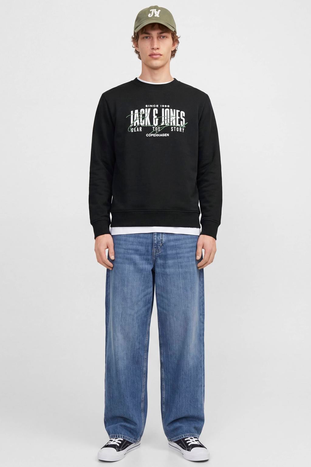 JACK & JONES regular fit sweater met print - zwart