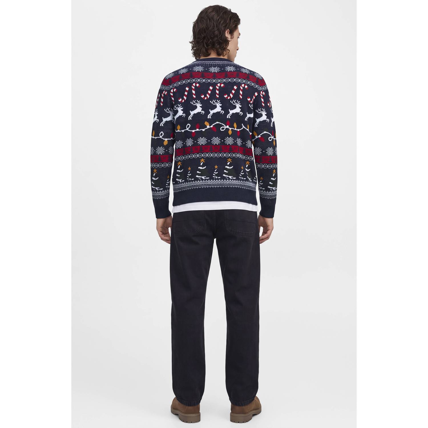 JACK & JONES regular fit gebreide kersttrui met print navy blazer