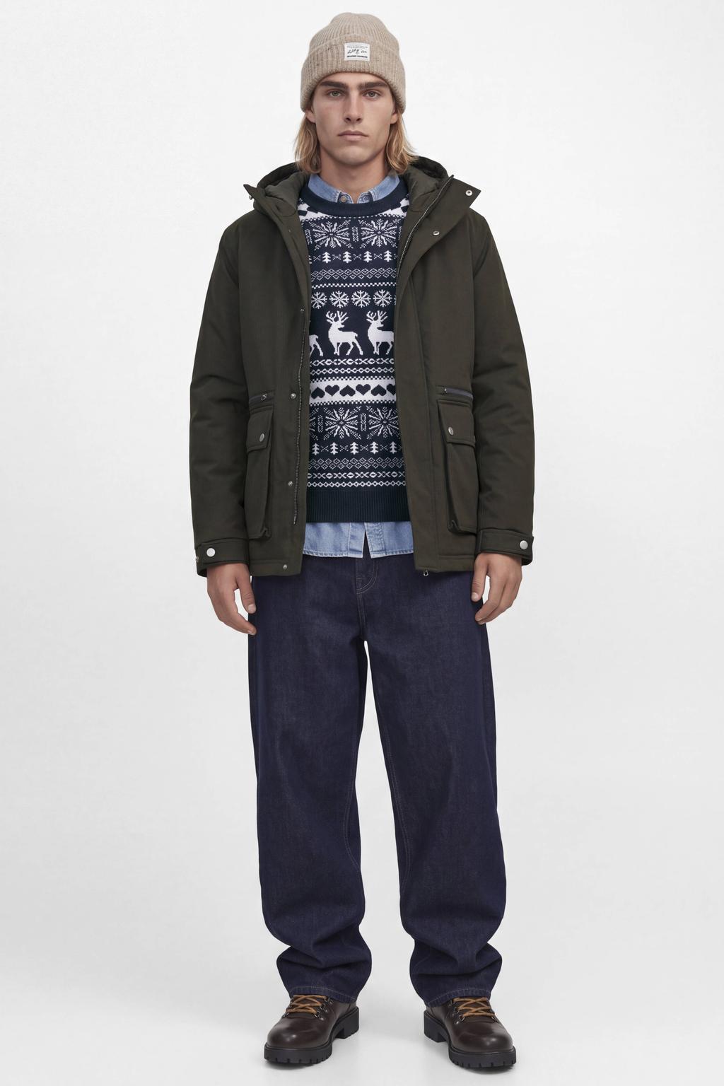 JACK & JONES regular fit gebreide kersttrui met print - donkerblauw