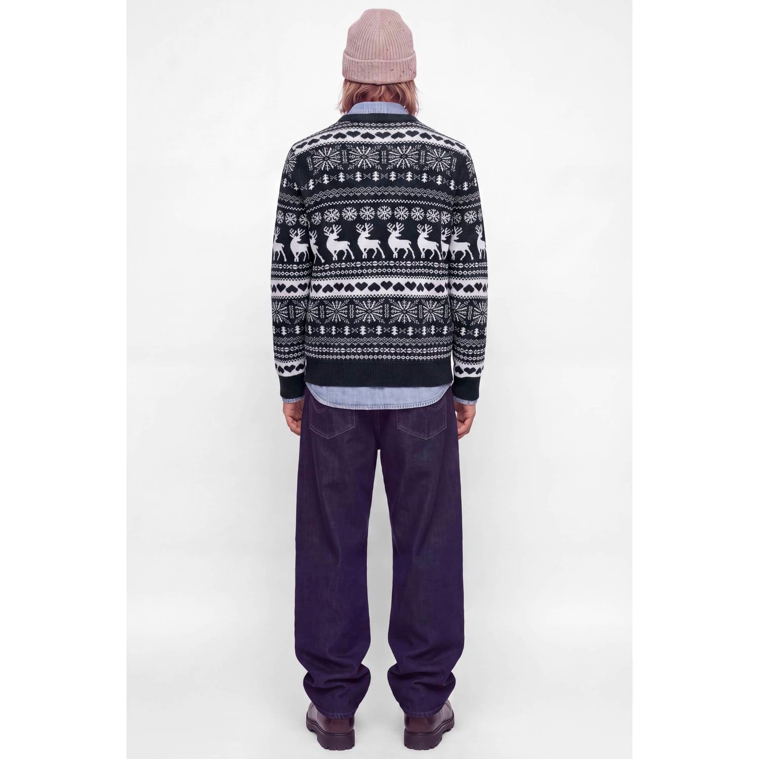JACK & JONES regular fit gebreide kersttrui met print donkerblauw