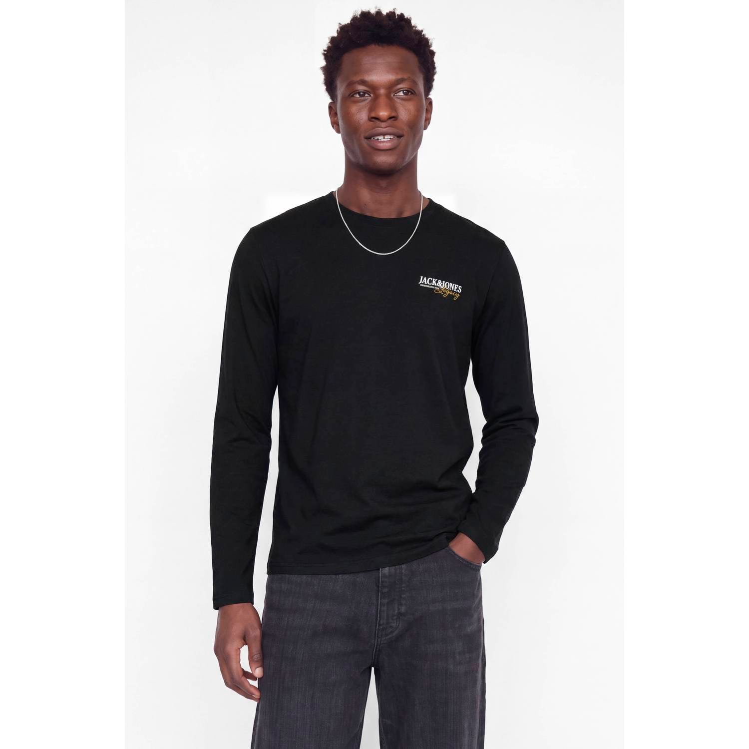 JACK & JONES regular fit longsleeve met logo zwart