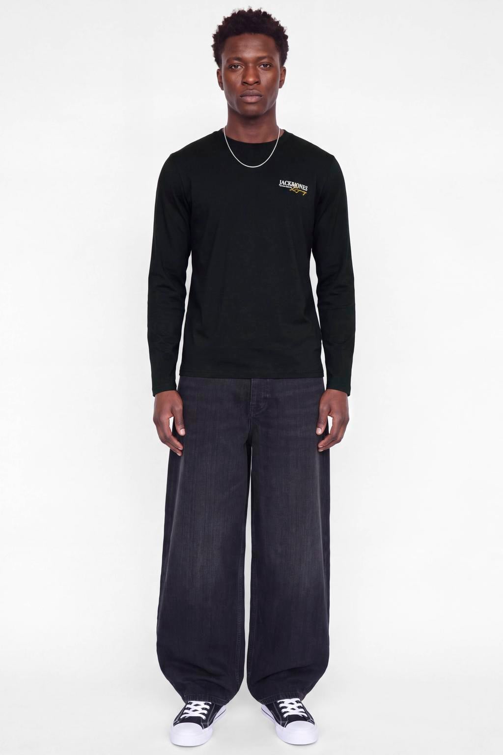 JACK & JONES regular fit longsleeve met logo - zwart