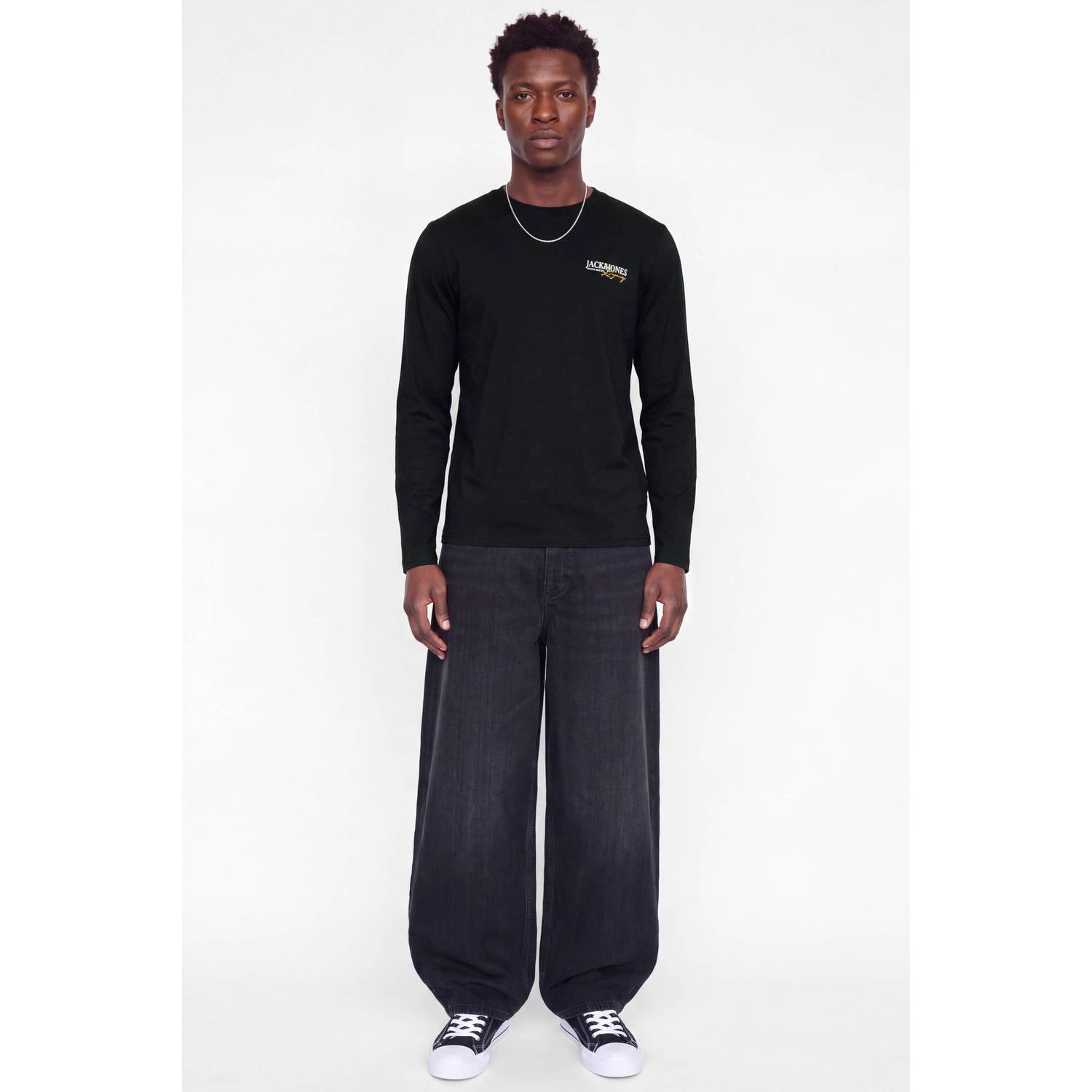 JACK & JONES regular fit longsleeve met logo zwart