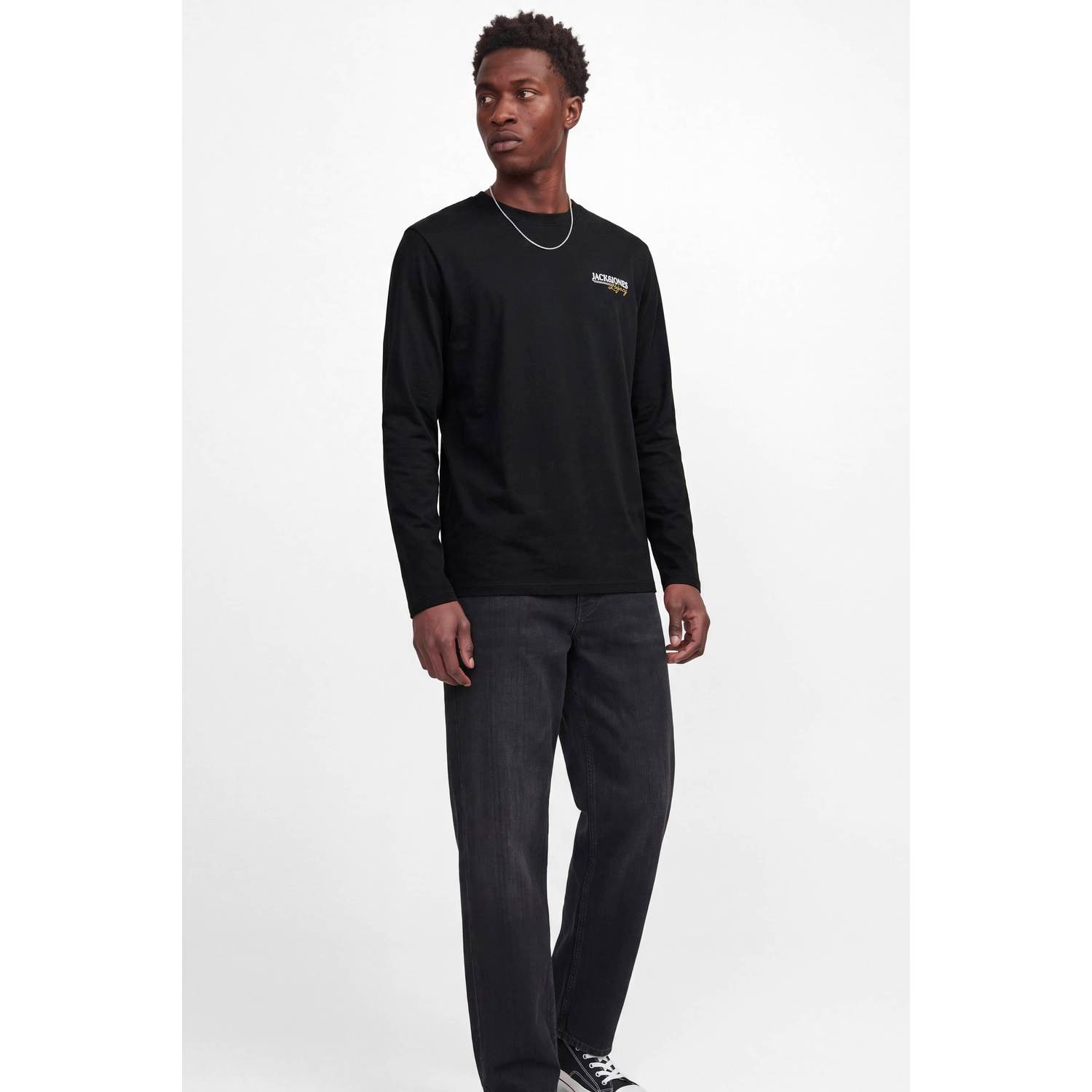 JACK & JONES regular fit longsleeve met logo zwart