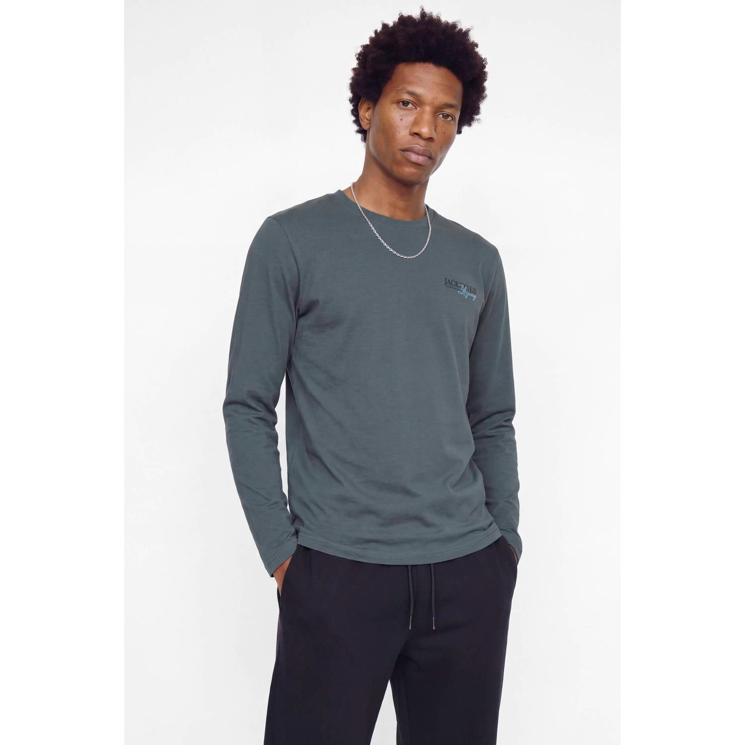 JACK & JONES regular fit longsleeve met logo grijsblauw
