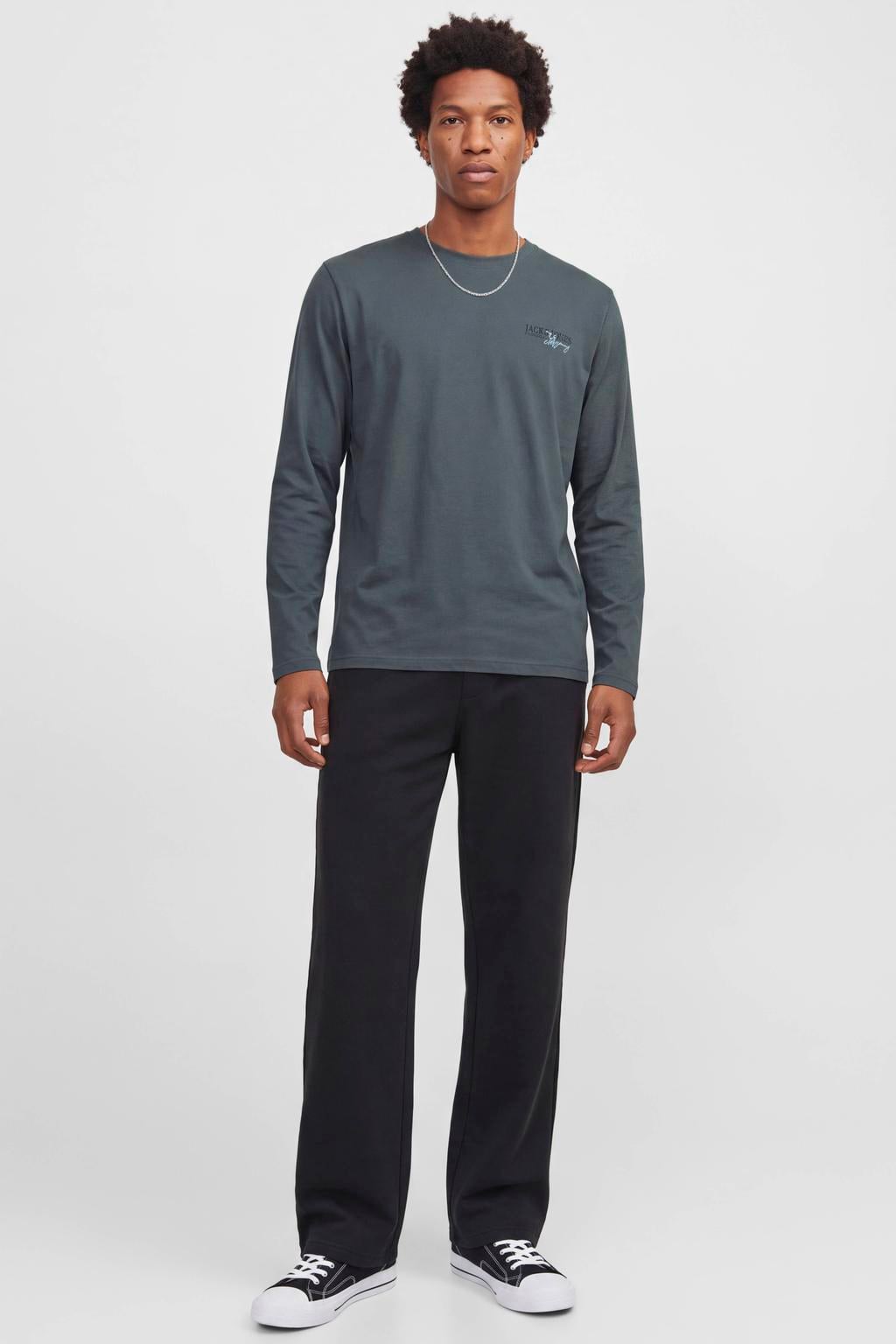 JACK & JONES regular fit longsleeve met logo - grijsblauw