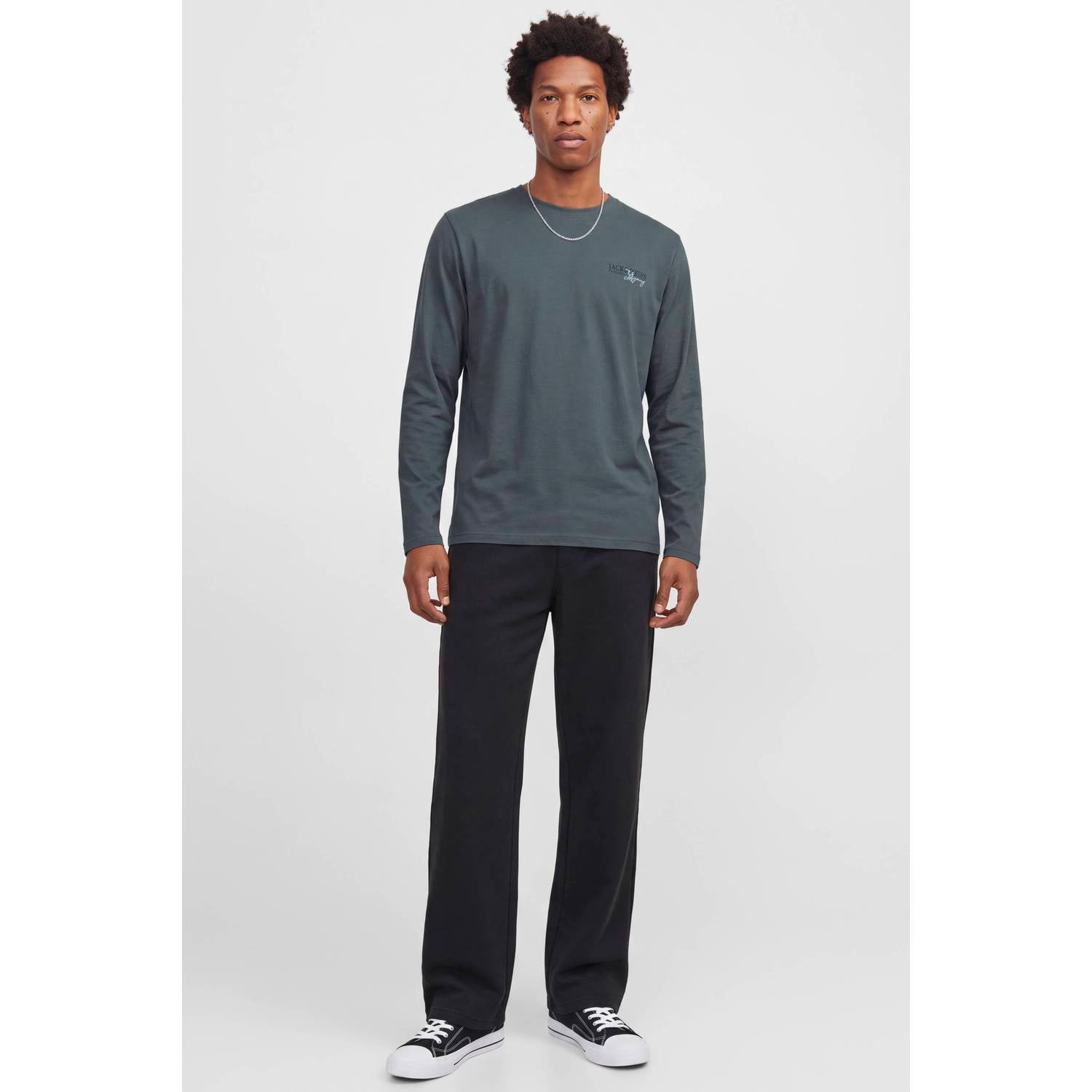 JACK & JONES regular fit longsleeve met logo grijsblauw