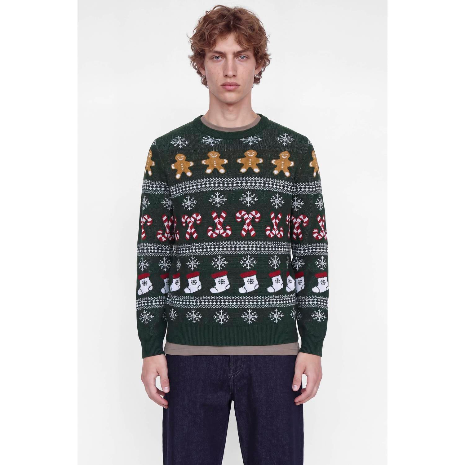 JACK & JONES regular fit gebreide kersttrui donkergroen