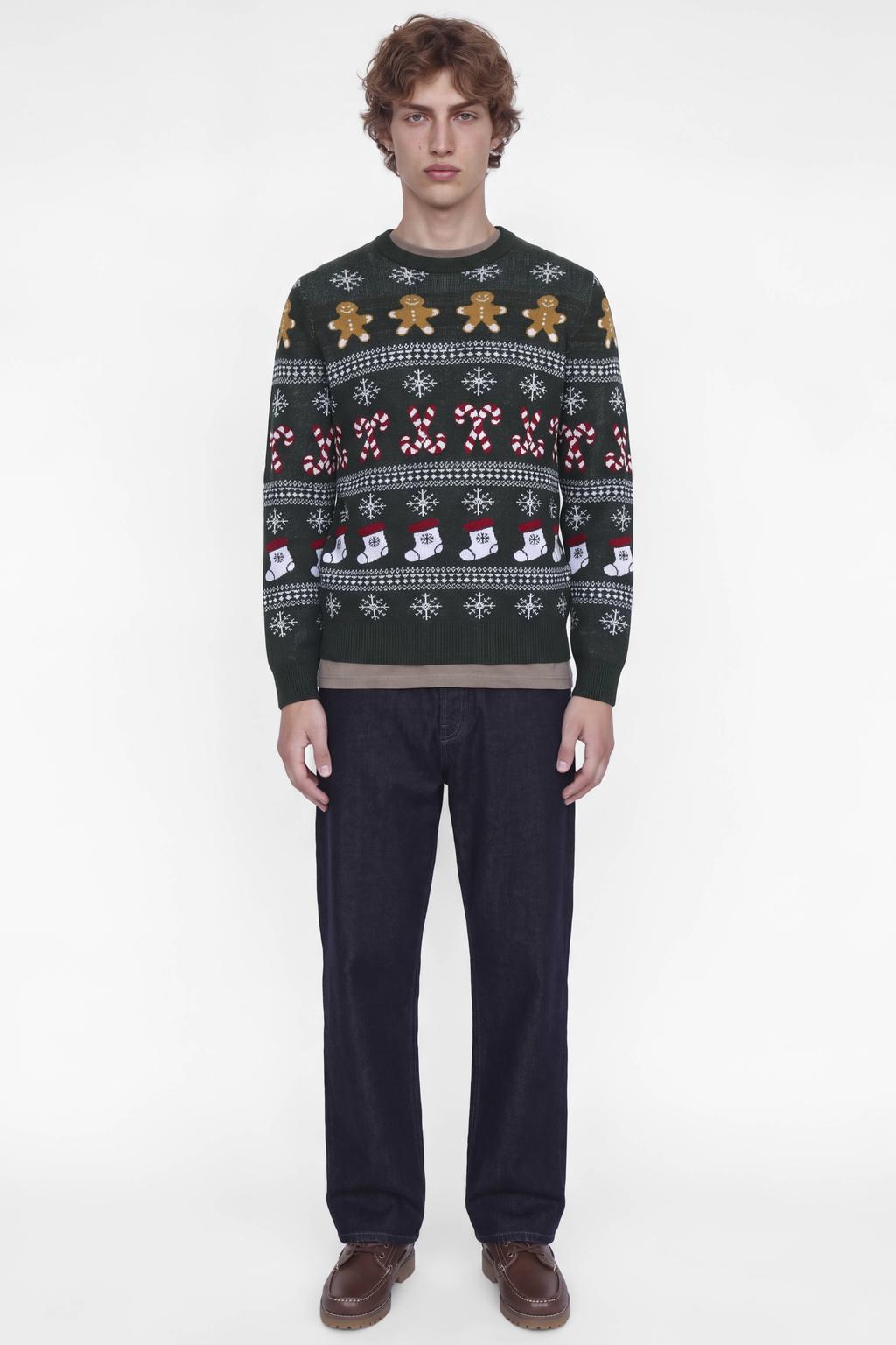 JACK & JONES regular fit gebreide kersttrui - donkergroen