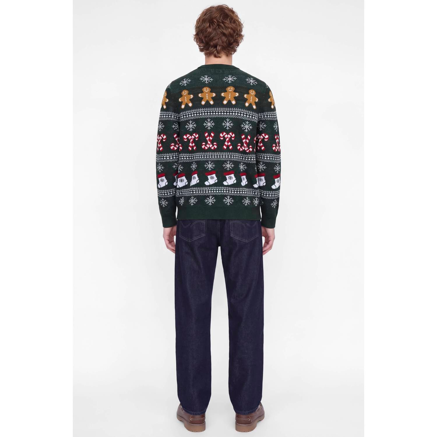 JACK & JONES regular fit gebreide kersttrui donkergroen