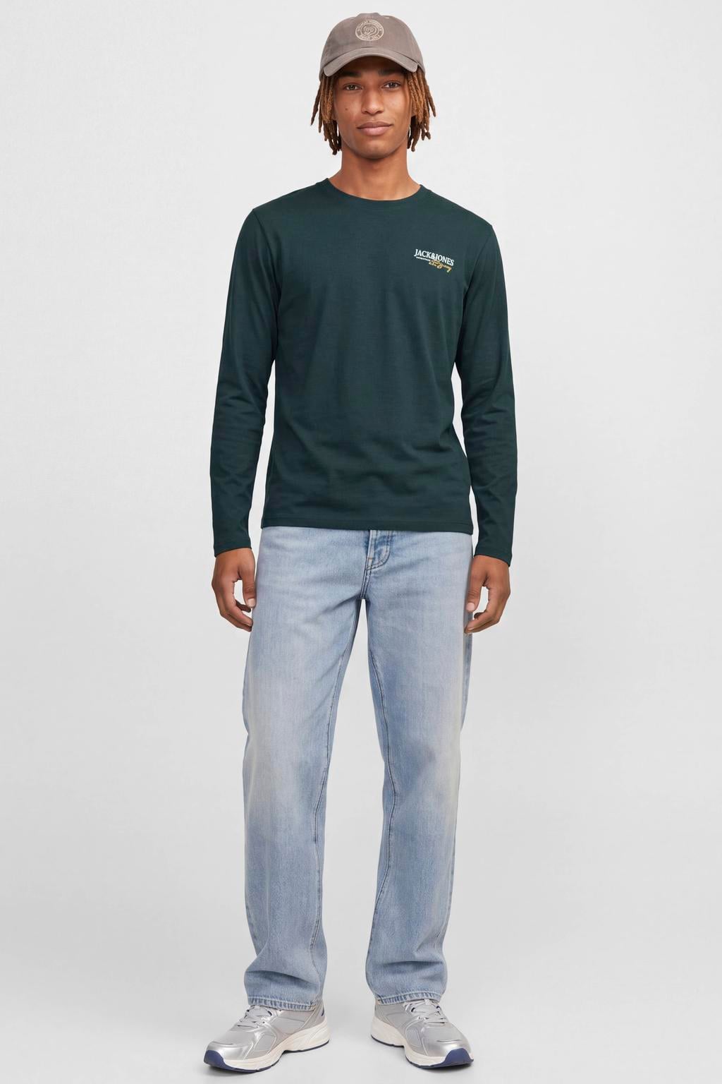 JACK & JONES regular fit longsleeve met logo - donkergroen