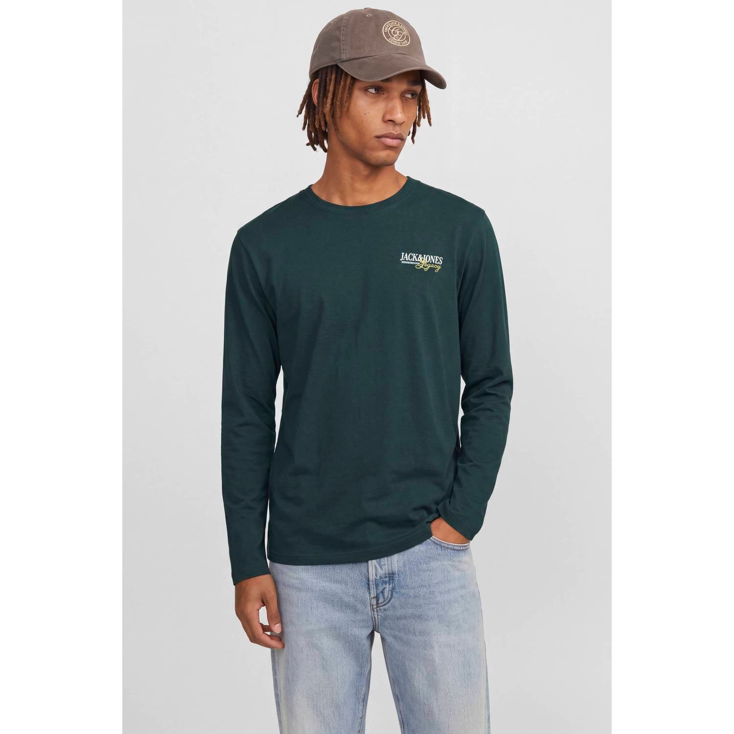JACK & JONES regular fit longsleeve met logo donkergroen