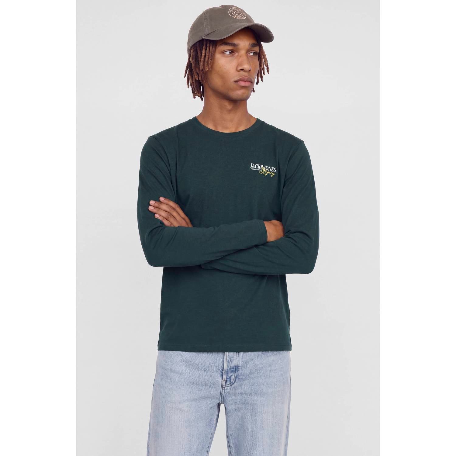 JACK & JONES regular fit longsleeve met logo donkergroen
