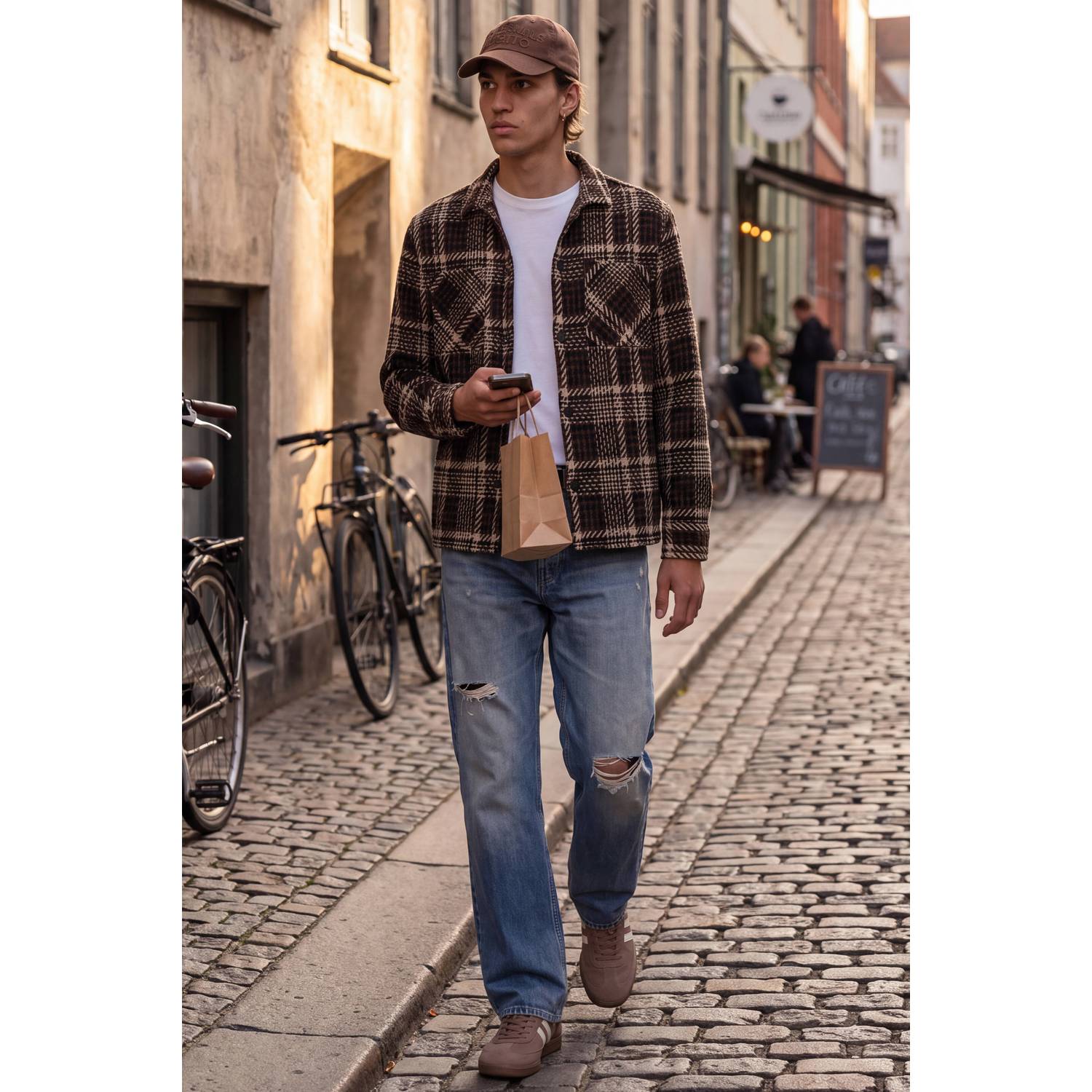 JACK & JONES relaxed fit geruit twill overshirt zwart