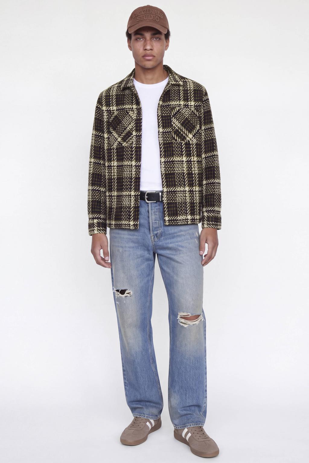 JACK & JONES relaxed fit geruit twill overshirt - zwart