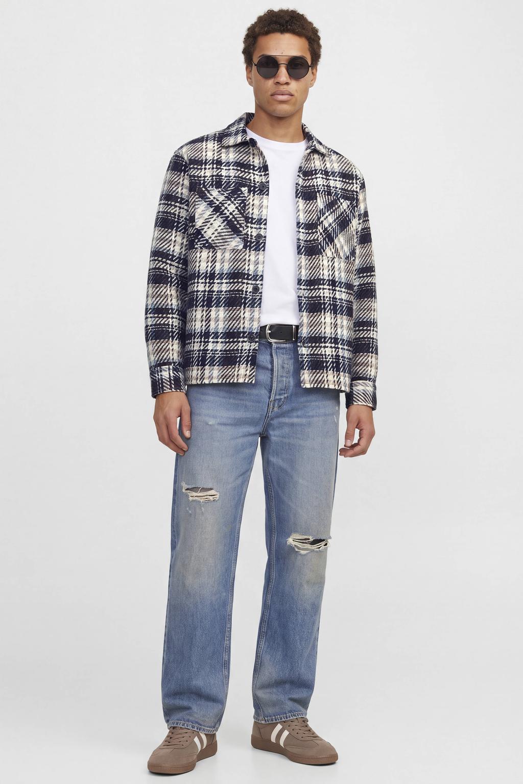 JACK & JONES relaxed fit geruit twill overshirt - donkerblauw