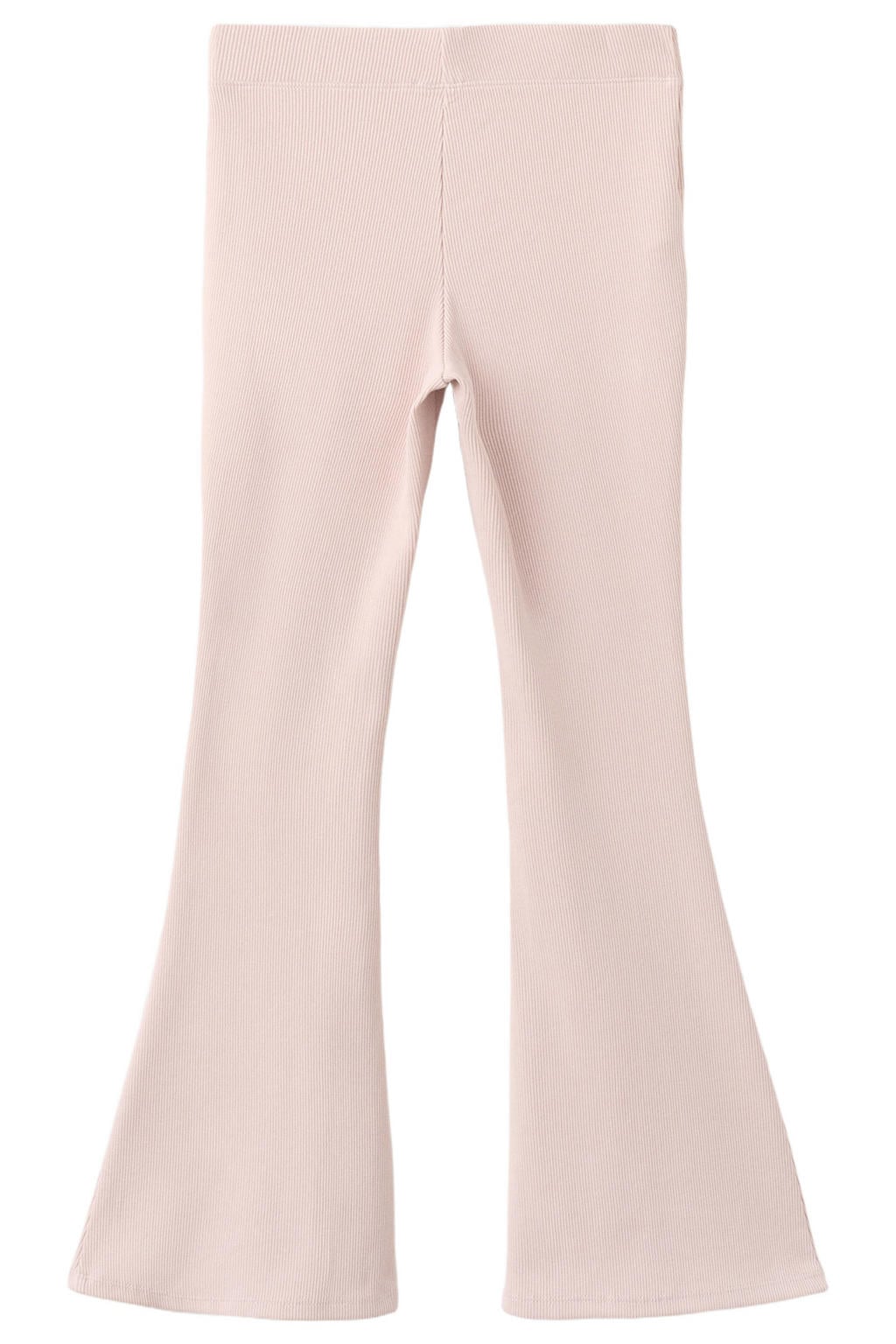 Lichtroze meisjes Mango Kids flared broek van katoen met elastische tailleband en effen