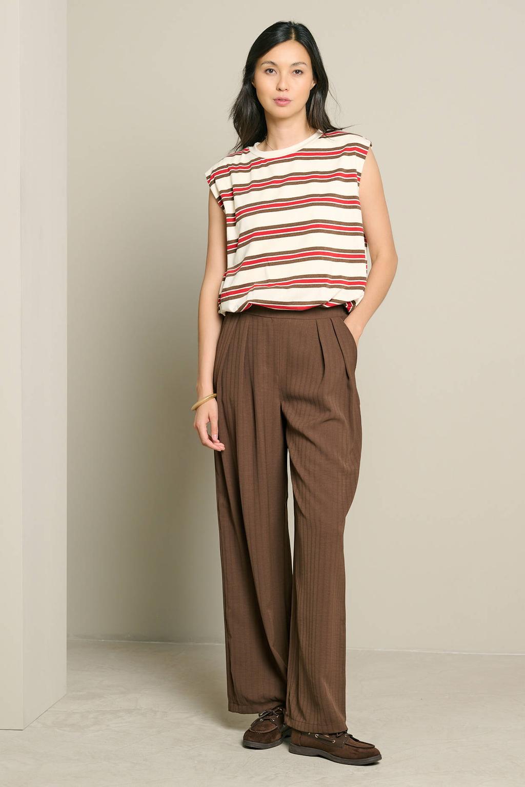 Bruine dames LOLALIZA wide leg broek met krijtstreepprint