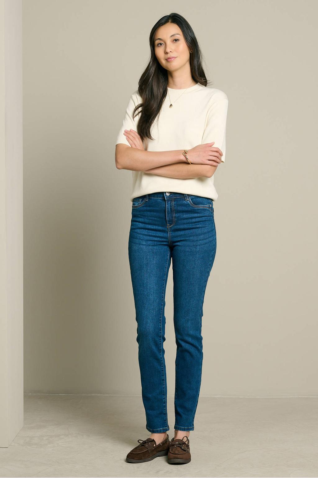 Dark blue denim dames LOLALIZA slim fit jeans van denim met regular waist en effen