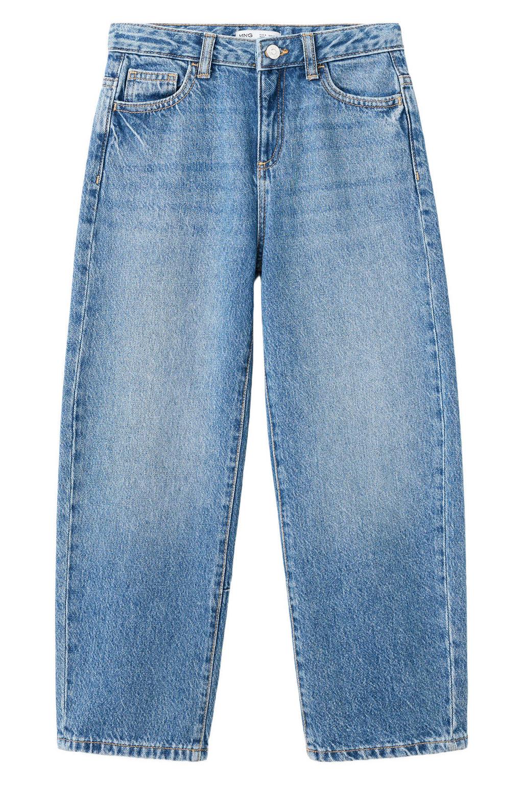 Medium blue denim jongens Mango Kids ballon wide leg jeans mediumblauw van denim met rits- en knoopsluiting en effen