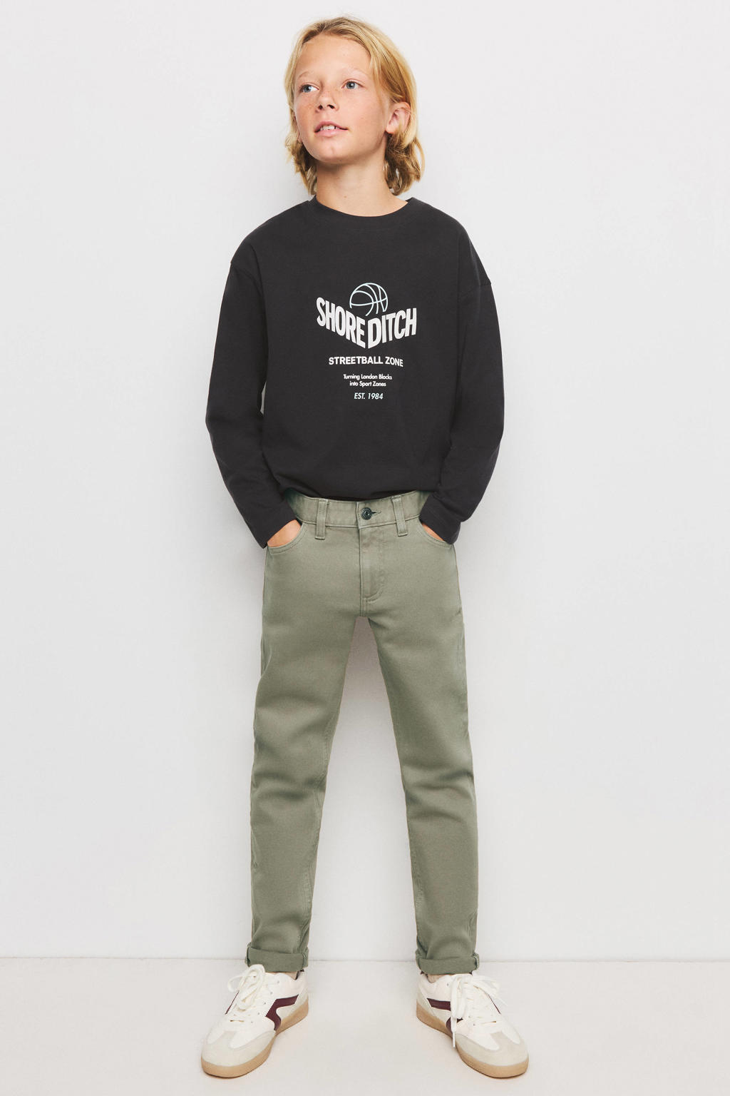 Kakikleurige jongens Mango Kids regular fit jeans van stretchdenim met effen