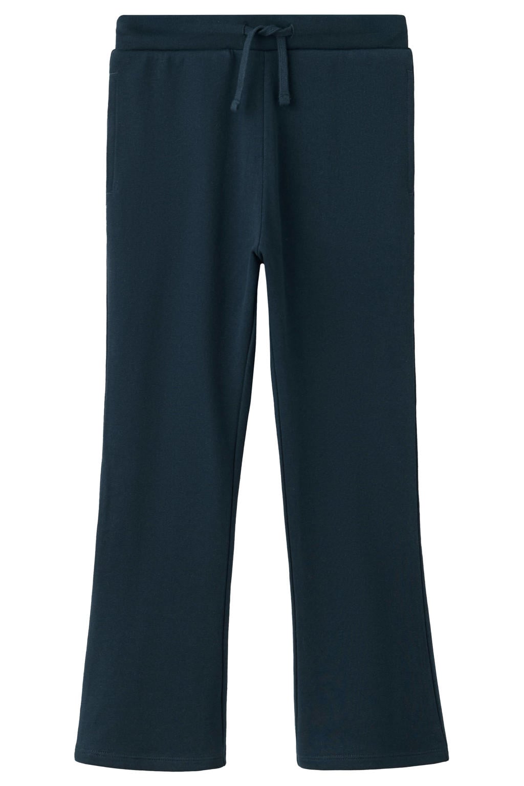 Marineblauw meisjes Mango Kids flared broek blauw van sweat materiaal met elastische tailleband met koord en effen