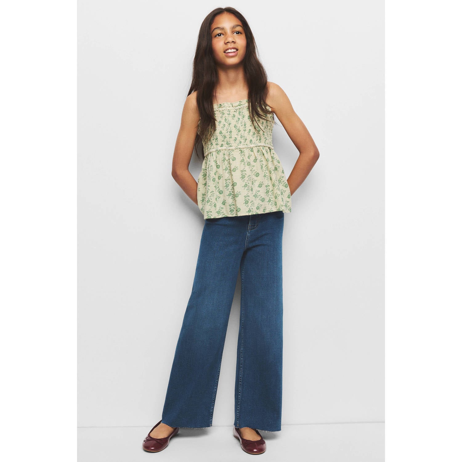 Mango Kids wide leg jeans mediumblauw