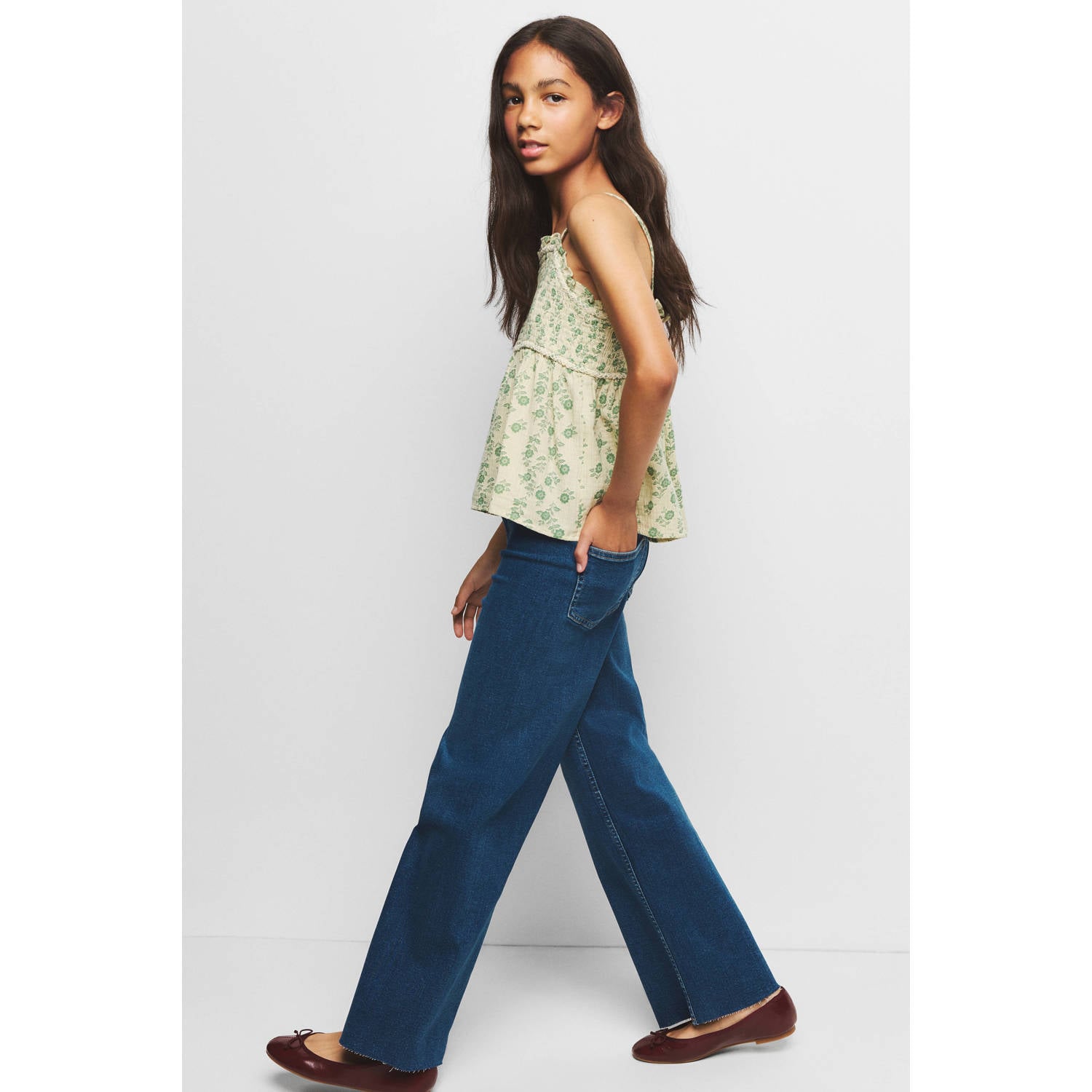 Mango Kids wide leg jeans mediumblauw
