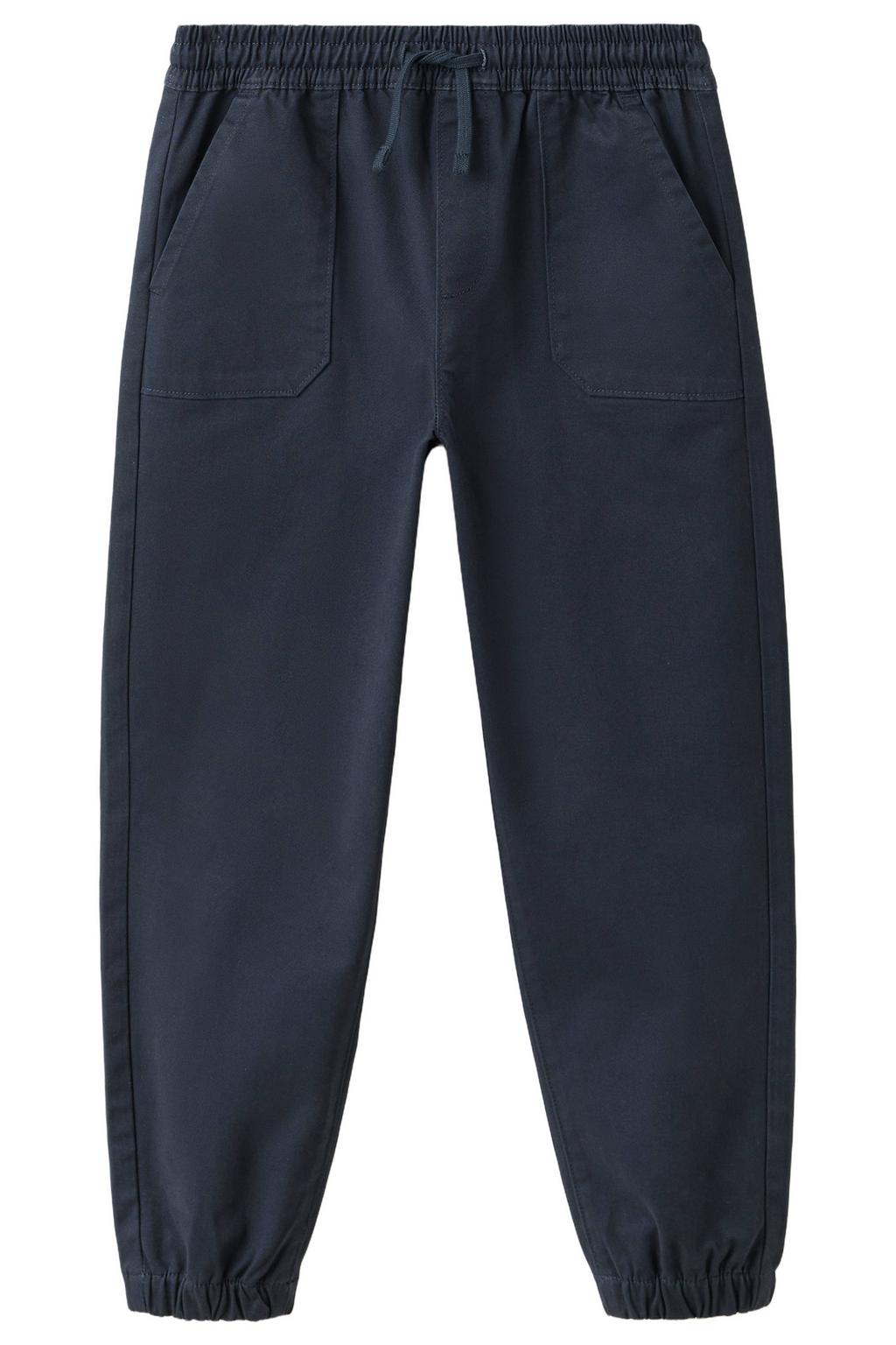 Donkerblauwe jongens Mango Kids joggingbroek van katoen met elastische tailleband met koord en effen