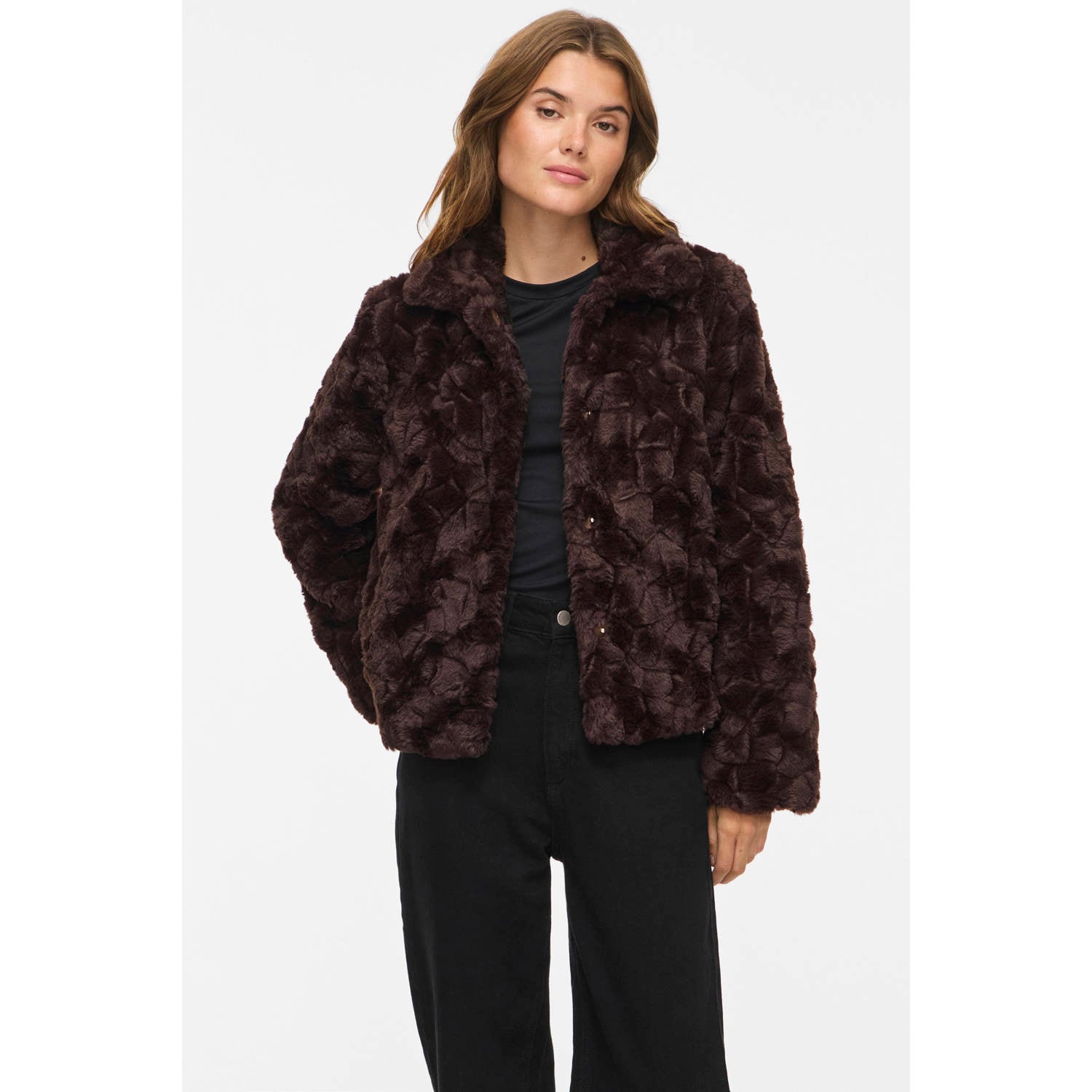 VILA imitatiebont faux fur jas donkerbruin
