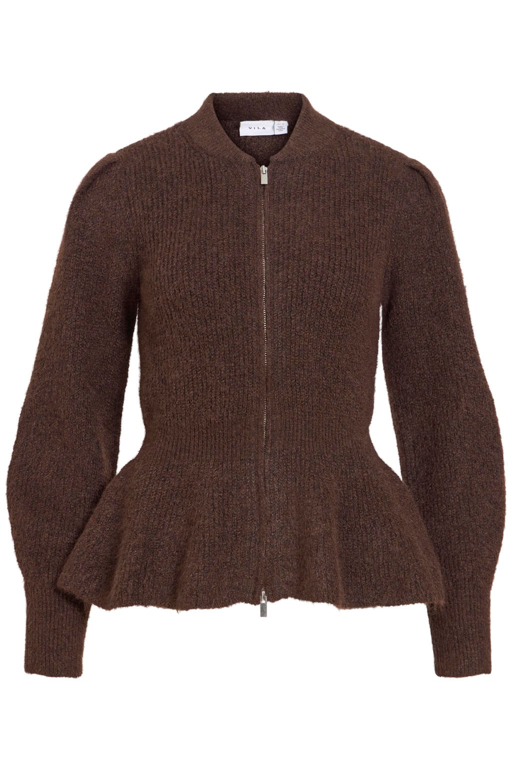 VILA gebreid vest met peplum - donkerbruin