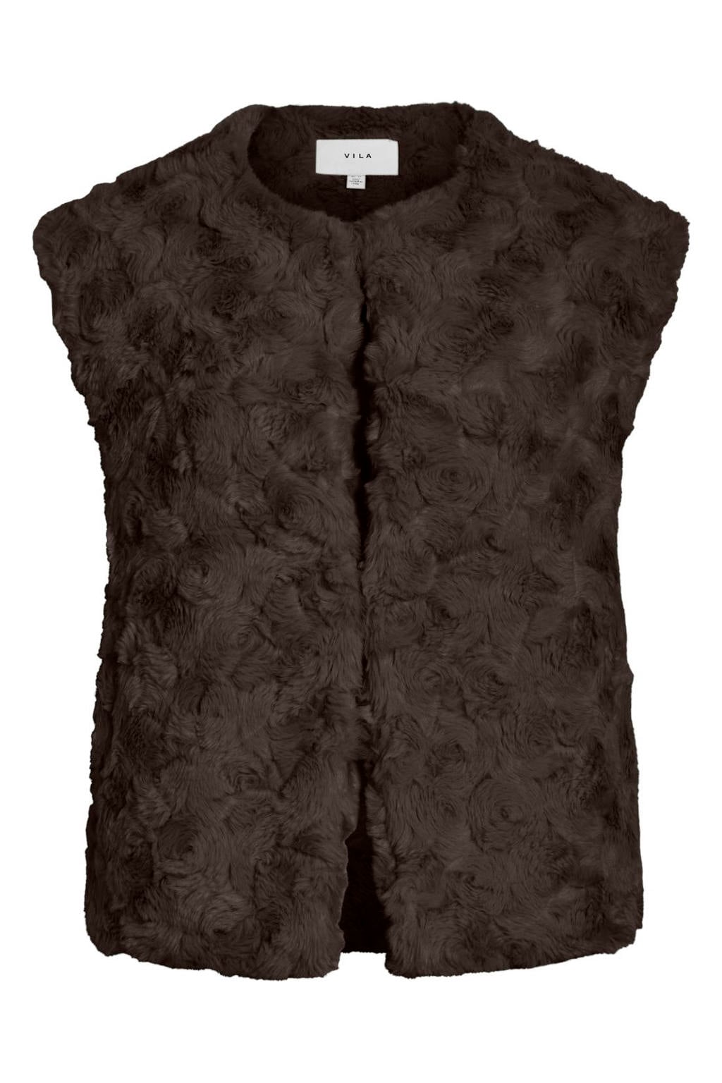 Donkerblauwe dames VILA gilet van polyester met effen, reverskraag, haaksluiting en textuur