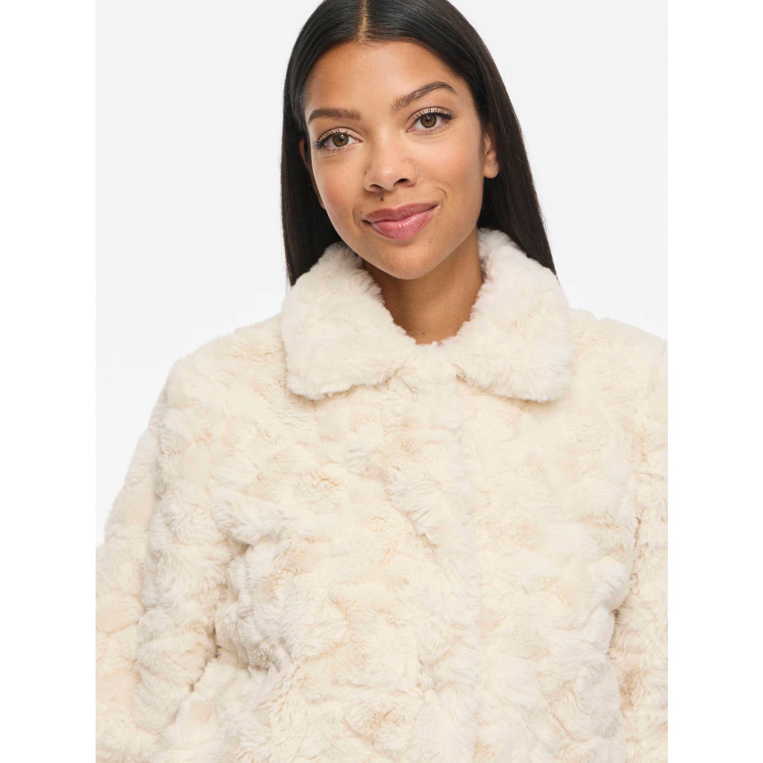 VILA imitatiebont faux fur jas ecru